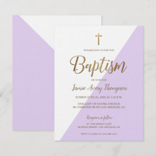Invitación Lavender Purple Baby Girl Gold Baptism Moderno Inv