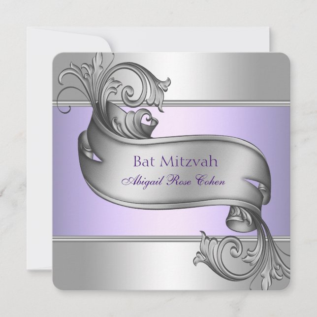Invitación Lavender Purple Bat Mitzvah (Anverso)