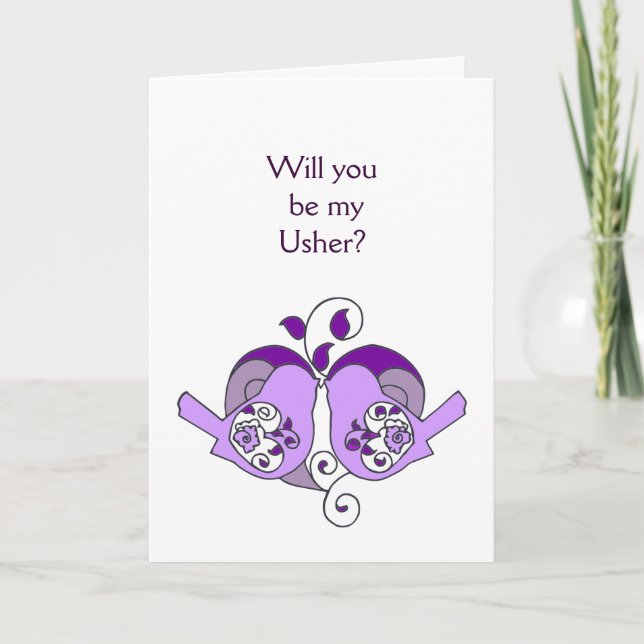 Invitación Lavender Purple Bird Floral Heart Usher (Anverso)