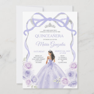 Invitación Lavender Purple Bow Princesa Plata Quinceañera
