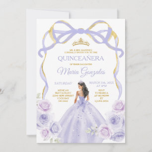 Invitación Lavender Purple Bow Princess Gold Quinceañera