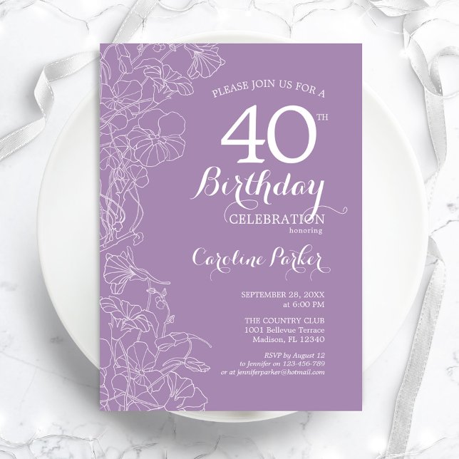 Invitación Lavender Purple Floral 40 cumpleaños Fiesta (Subido por el creador)
