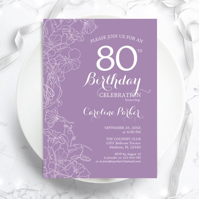 Invitación Lavender Purple Floral 80 cumpleaños (Subido por el creador)