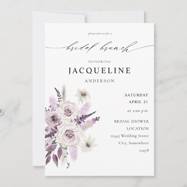 Invitación Lavender Purple Floral Bridal Brunch (Anverso)