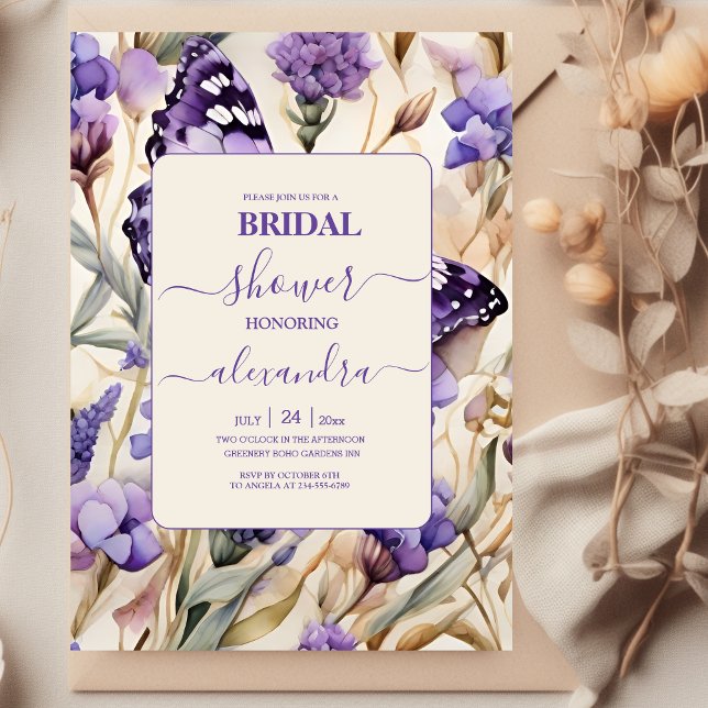 Invitación Lavender Purple Floral Elegante Ducha Bridal (Subido por el creador)