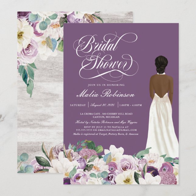 Invitación Lavender Purple Floral Elegante Ducha Bridal  (Anverso / Reverso)