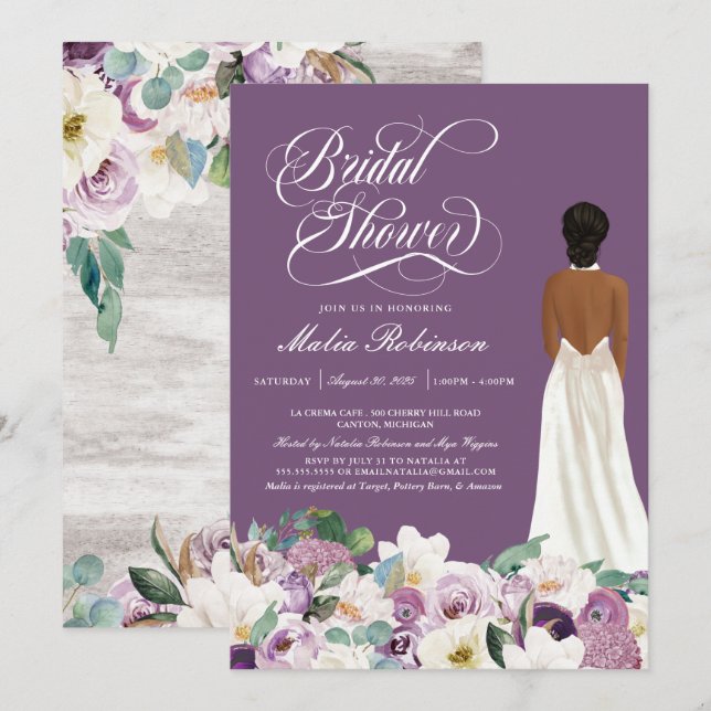 Invitación Lavender Purple Floral Elegante Ducha Bridal (Anverso / Reverso)