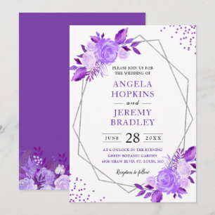 Invitación Lavender Purple Floral Moderno Boda de marco plate