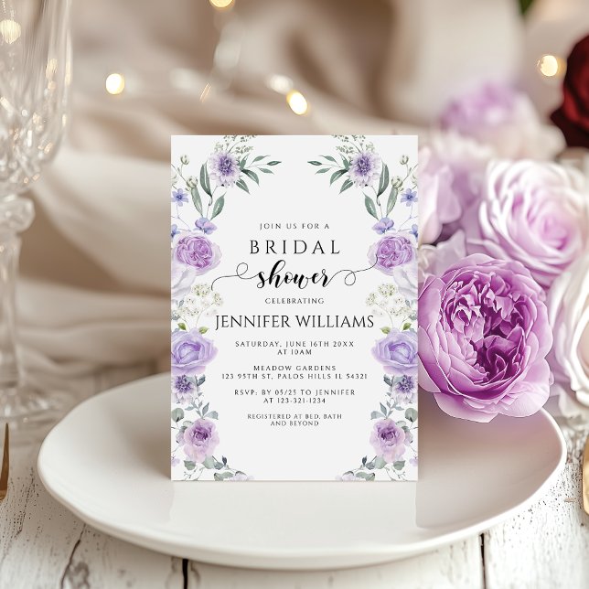 Invitación Lavender Purple Flower Boho Wreath Bridal Shower (Subido por el creador)
