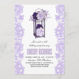 Invitación Lavender Purple Flowers Lantern Birthday Party