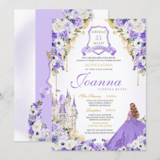 Invitación Lavender Purple Gold Royal Princess Castle Quince