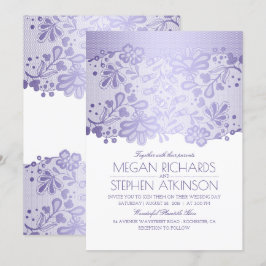 Invitación Lavender Purple Lace Elegante Boda Blanco Vintage