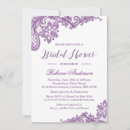 Invitación Lavender Purple Lace Elegante Floral Bridal Ducha