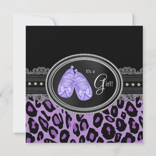 Invitación Lavender Purple Leopardo Baby Shower (Anverso)