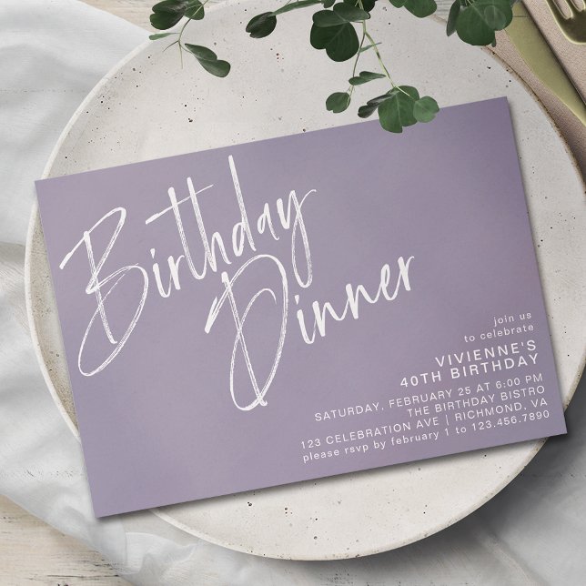 Invitación Lavender Purple Lilac | Sencilla cena de cumpleaño (Subido por el creador)