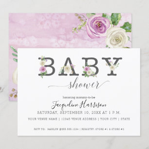 Invitación Lavender Purple n White Florals   Baby Shower chic