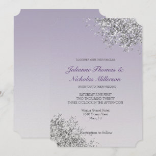 Invitación Lavender Purple Ombre Silver Purpurina Sparkle