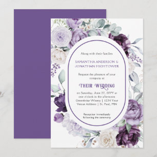 Invitación Lavender Purple Peonies Oval Border Boda