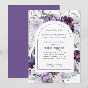 Invitación Lavender Purple Peonies Oval Border Boda Invi