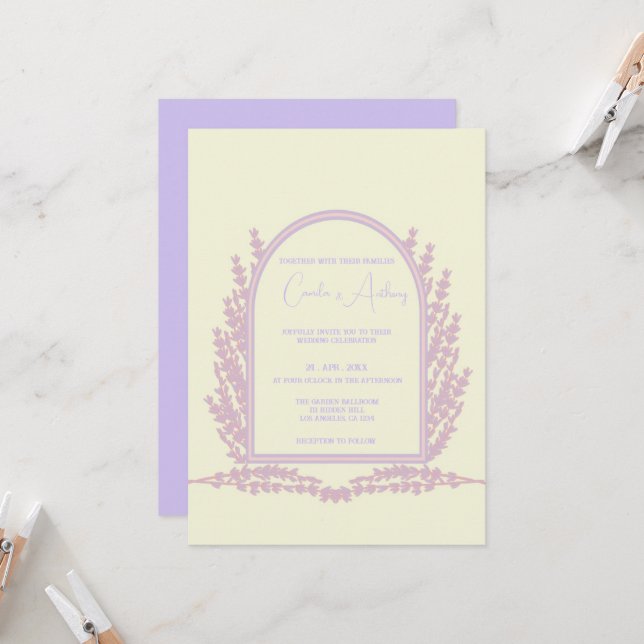 Invitación Lavender Purple Pink Beige Floral Boho Boda (Anverso/Reverso In Situ)