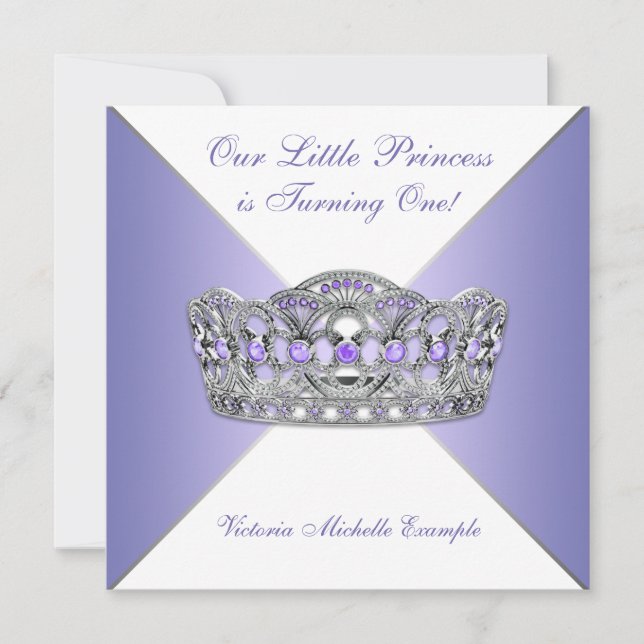 Invitación Lavender Purple Princess First Birday Party (Anverso)