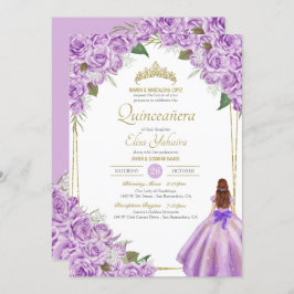 Invitación Lavender Purple Quinceanera Elegante Rosa Floral