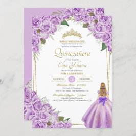 Invitación Lavender Purple Quinceanera Elegante Rosa Floral