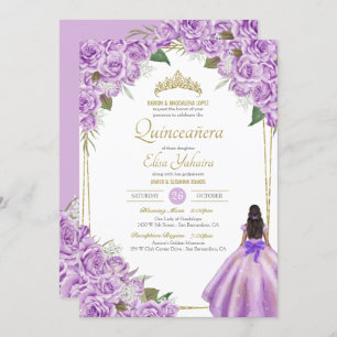 Invitación Lavender Purple Quinceanera Elegante Rosa Floral