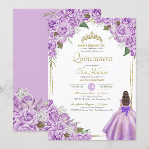 Invitación Lavender Purple Quinceanera Elegante Rosa Floral