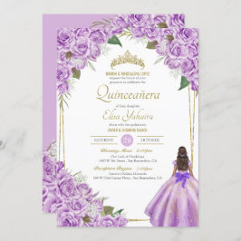 Invitación Lavender Purple Quinceanera Elegante Rosa Floral