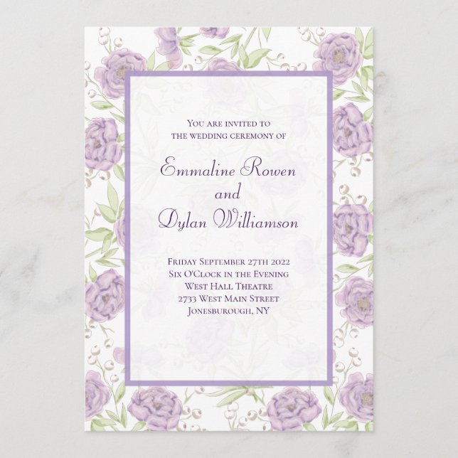 Invitación Lavender Purple Rose Wedding (Anverso)
