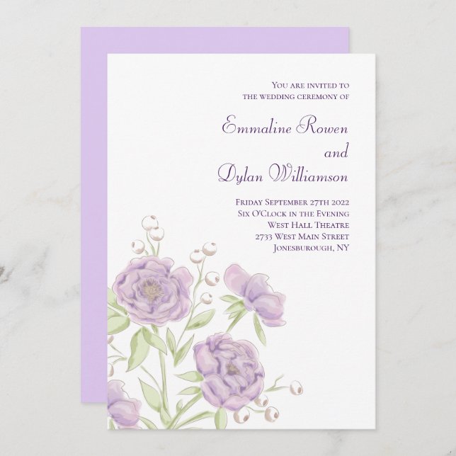 Invitación Lavender Purple Rose Wedding (Anverso / Reverso)