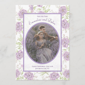 Invitación Lavender Purple Rose Wedding Save the Date