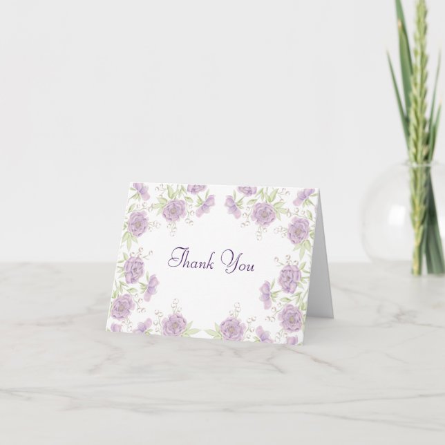 Invitación Lavender Purple Rose Wedding Thank You Note Card (Anverso)