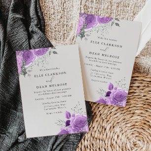 Invitación Lavender Purple & Silver Floral Elegante Boda