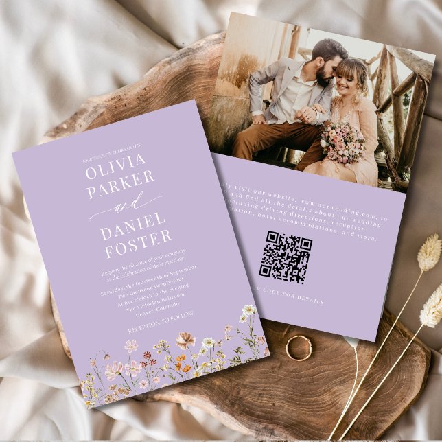 Invitación Lavender Purple Wildflower Código QR Foto Boda (Subido por el creador)