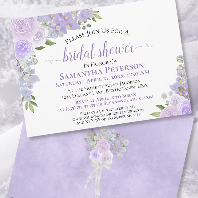 Invitación Lavender Púrpura Acuarela Floral Ducha de novia (Subido por el creador)