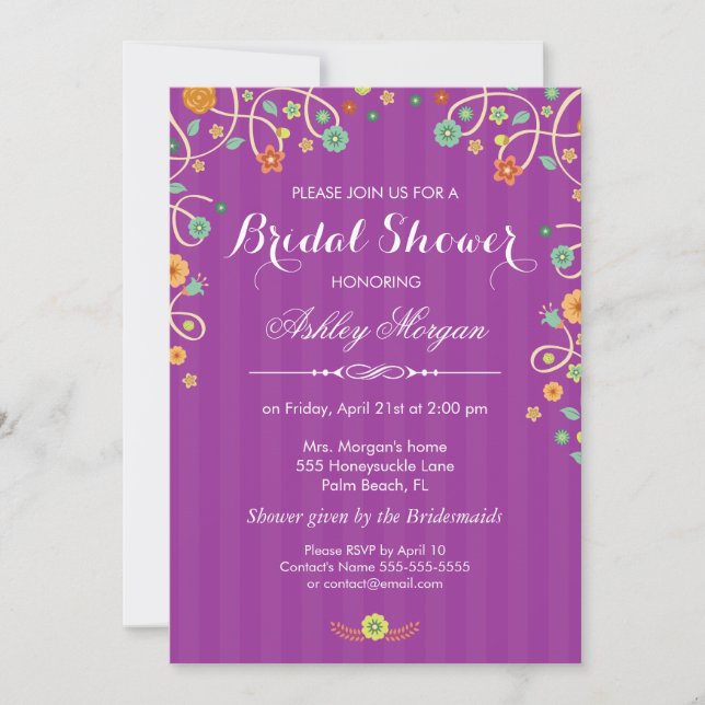 Invitación Lavender Púrpura Swirl Floral Bridal Shower (Anverso)