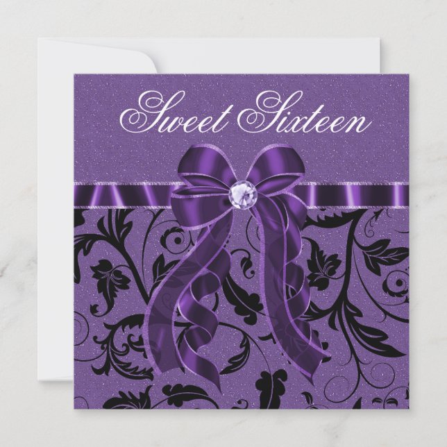 Invitación Lavender Purpurina morado dulce dieciséis cumpleañ (Anverso)