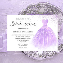 Invitación Lavender Purpurina morado vestido dulce 16 Fiesta