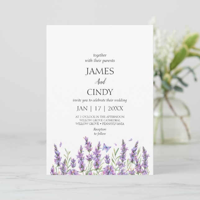 Invitación Lavender quiere Boda (Anverso de pie)