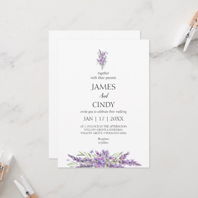 Invitación Lavender quiere Boda (Anverso/Reverso In Situ)