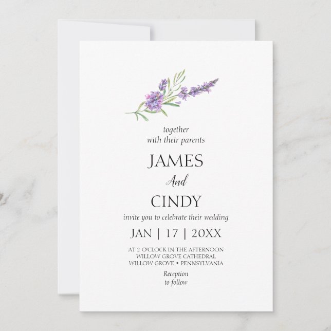 Invitación Lavender quiere Boda (Anverso)