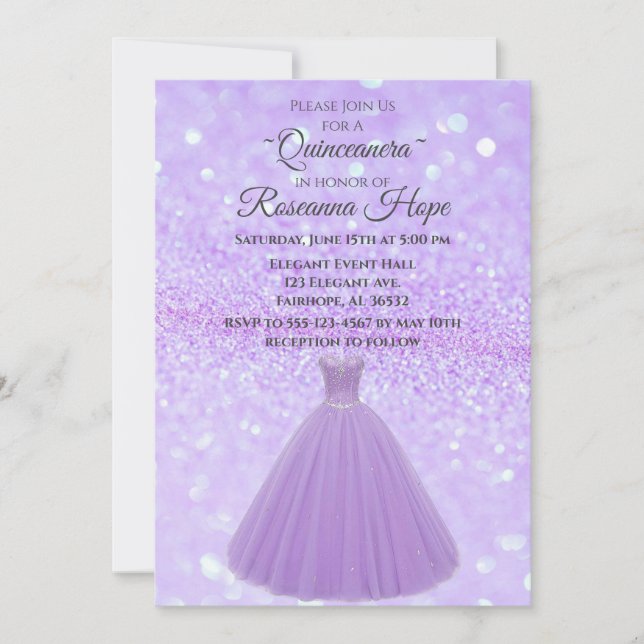 Invitación Lavender Quinceanera (Anverso)
