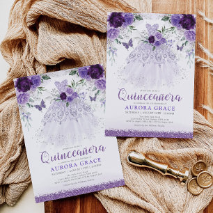 Invitación Lavender Quinceañera Princesa Vestir Mariposas