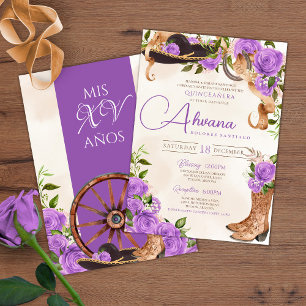 Invitación Lavender Quinceanera Rosa púrpura Charro Occidenta
