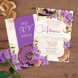 Invitación Lavender Quinceanera Rosa púrpura Charro Occidenta