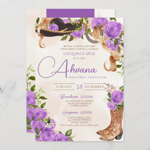 Invitación Lavender Quinceanera Rosas Vintage Charro Western