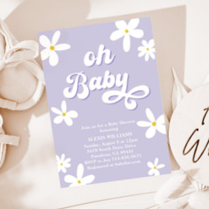 Invitación Lavender Retro Daisy Baby Shower Baby In Bloom