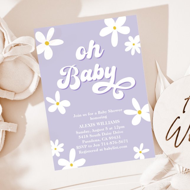 Invitación Lavender Retro Daisy Baby Shower Baby In Bloom (Subido por el creador)